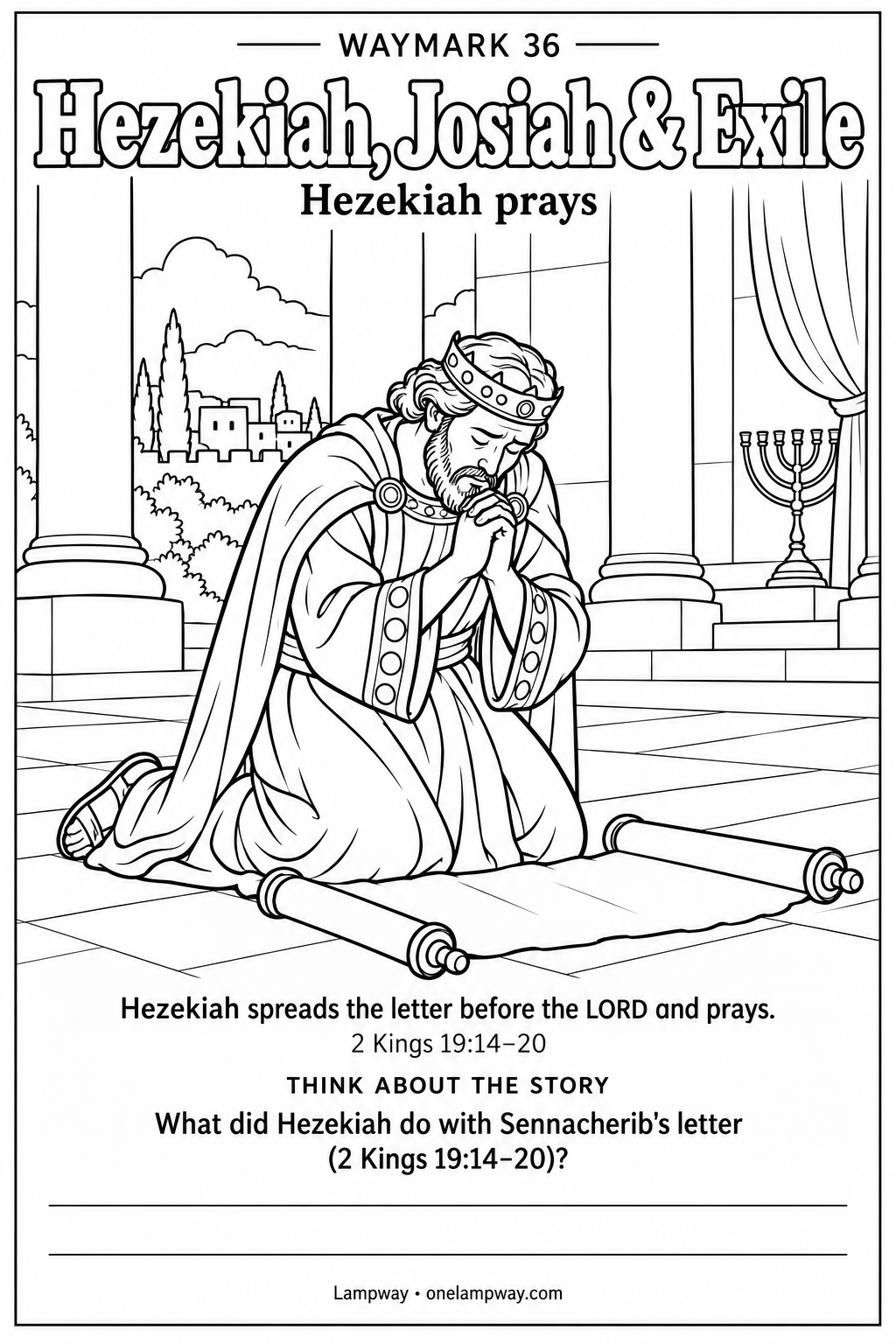 Hezekiah spreads the letter before the LORD and prays. 2 Kings 19:14-20. What did Hezekiah do with Sennacherib's letter (2 Kings 19:14-20)?