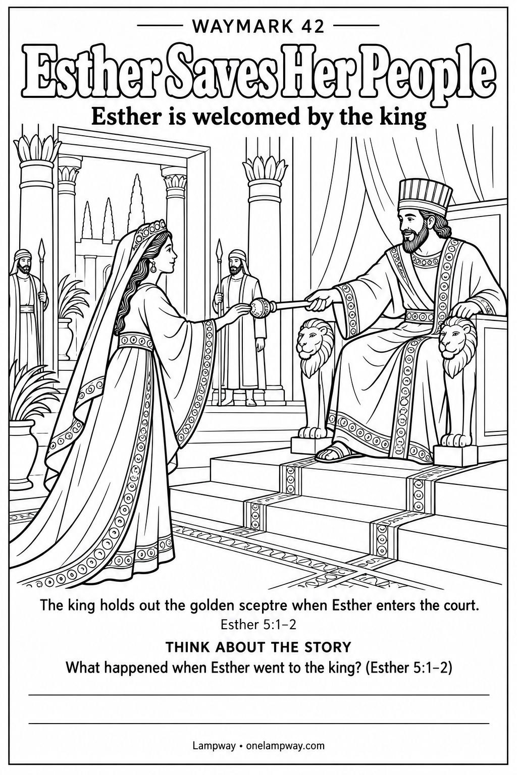 The king holds out the golden sceptre when Esther enters the court. Esther 5:1-2. What happened when Esther went to the king? (Esther 5:1-2)