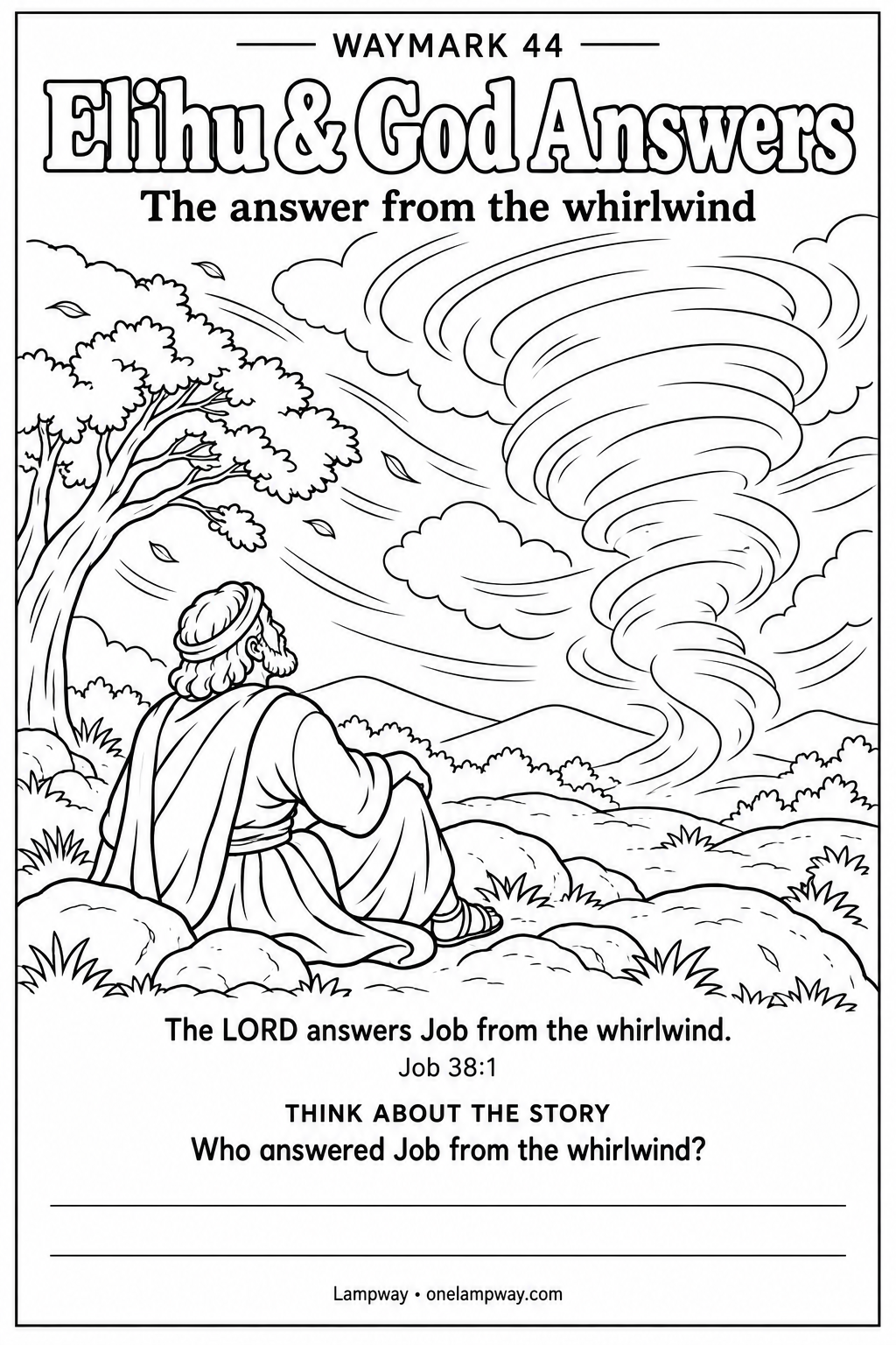 The LORD answers Job from the whirlwind. Job 38:1. Who answered Job from the whirlwind?