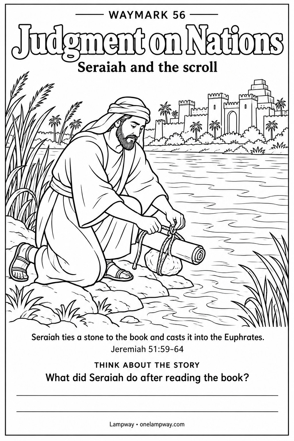 Seraiah ties a stone to the book and casts it into the Euphrates. Jeremiah 51:59-64. What did Seraiah do after reading the book?