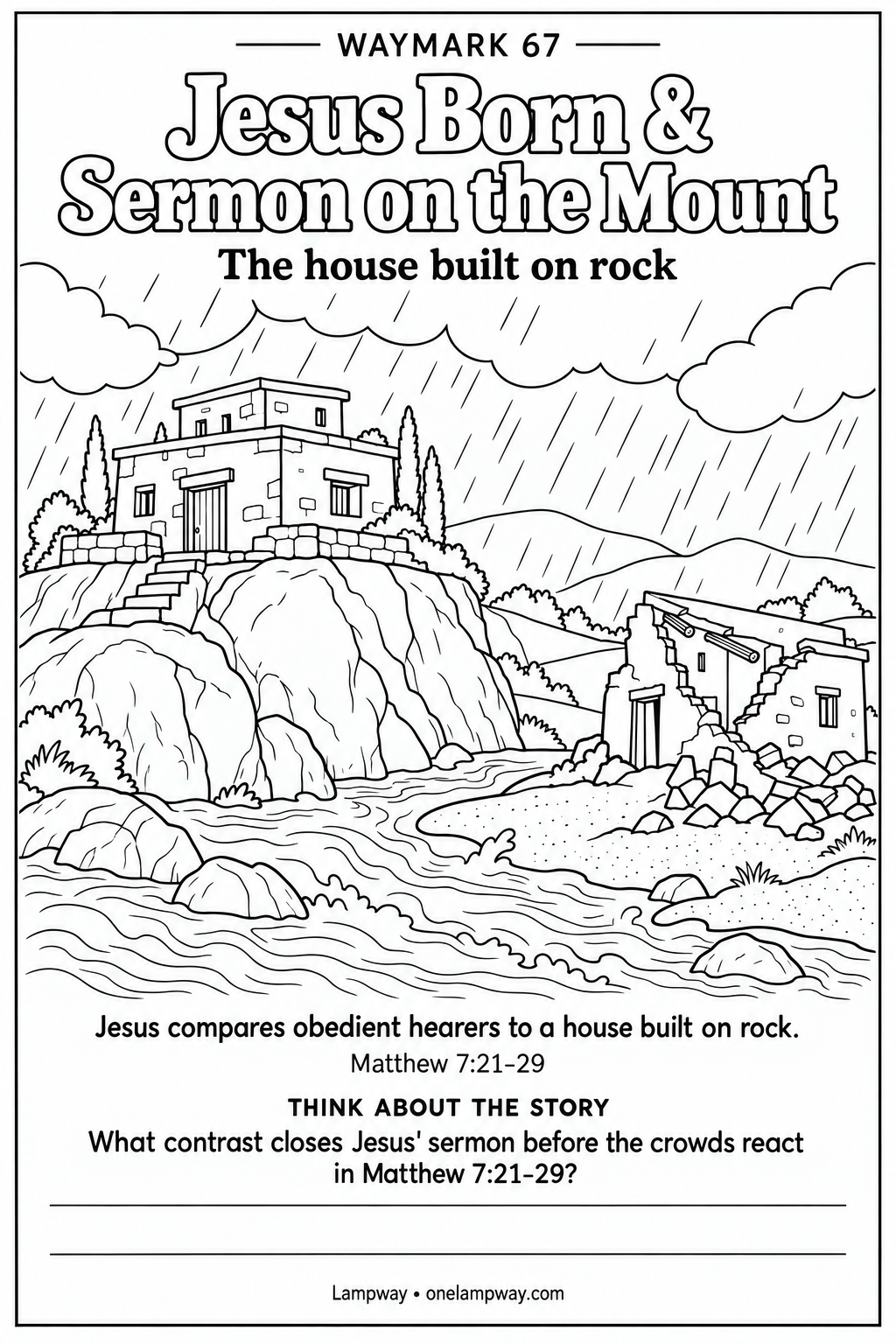 Jesus compares obedient hearers to a house built on rock. Matthew 7:21-29. What contrast closes Jesus' sermon before the crowds react in Matthew 7:21-29?