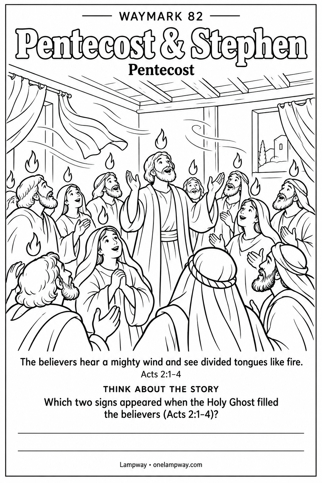The believers hear a mighty wind and see divided tongues like fire. Acts 2:1-4. Which two signs appeared when the Holy Ghost filled the believers (Acts 2:1-4)?